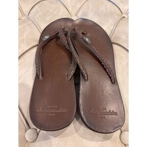 Abercrombie & Fitch Womens Dark Brown Leather Braided Strap Flip Flops Sandals